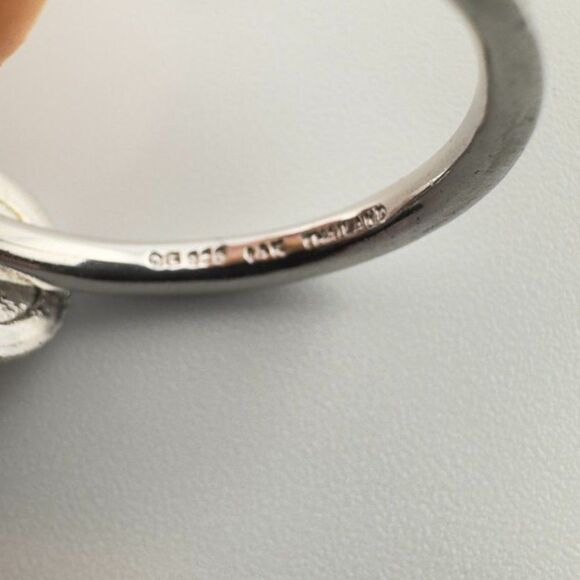 14k Gold & Sterling Silver White Topaz Stone Stackable Ring Size 10 - Picture 5 of 6